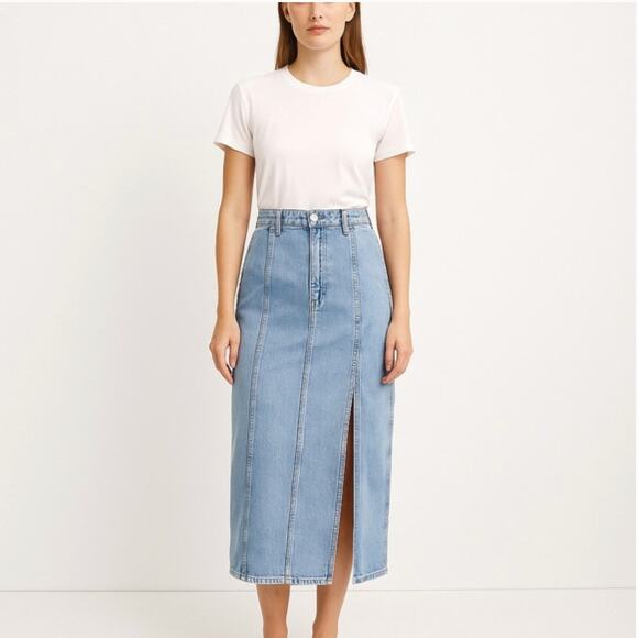 Etica Ingrid Split Skirt Maxi Jean Arcadia Denim Blue Organic Cotton Size 30 NEW - Picture 1 of 14